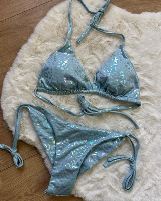 Bikini triangolo animalier glossy con slip brasiliana regolabile