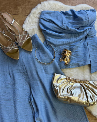 Coordinato top e pantalone azzurro