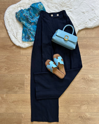 Pantalone 55% lino blu navy