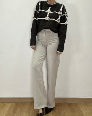 Jeans wide leg avorio