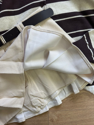 Panta gonna plissè Paris in velluto a costine avorio