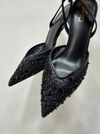 Slingback ricoperte di micro perline e paillettes nere