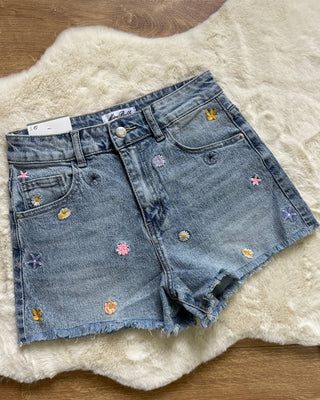 Short jeans flower denim