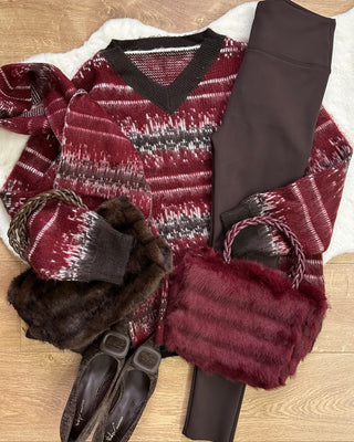 Maxi Pull Sfumato rosso con Sciarpa Coordinata