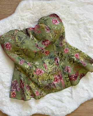 Top bustier floreale verde
