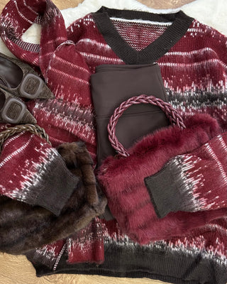 Maxi Pull Sfumato rosso con Sciarpa Coordinata