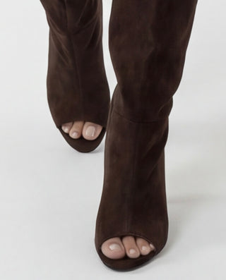 Stivali suede opentoe marrone gambale ampio