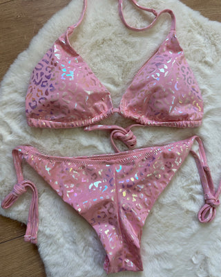 Bikini triangolo animalier glossy con slip brasiliana regolabile