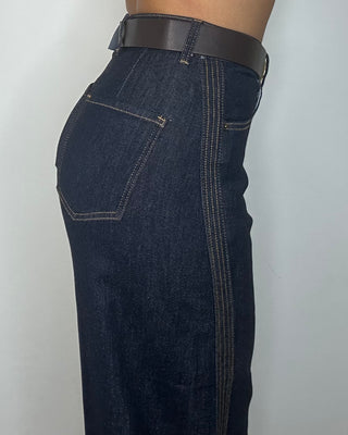 Jeans Wide Leg Raw Denim con Cintura Chocolate