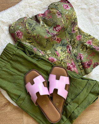 Top bustier floreale verde