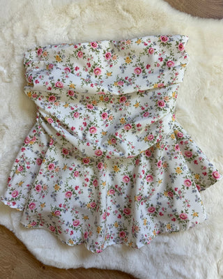 Top a fascia bianco floreale