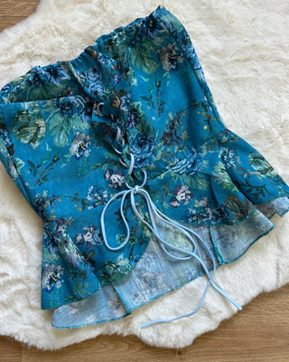 Top bustier floreale turchese