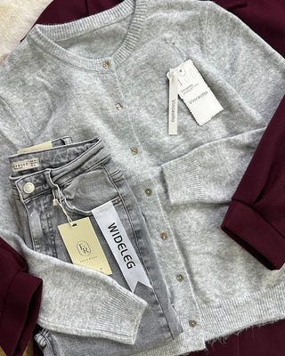 Cardigan con bottoni madreperla grigio chiaro - grigio scuro