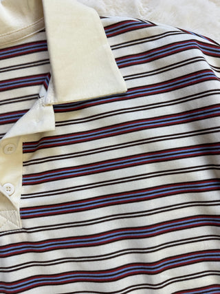 Polo crop a righe multicolori con fondo avorio 65% cotone