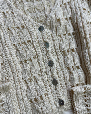 Cardigan Crochet Marbella 50% cotone cioccolato e beige chiaro