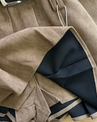 Panta gonna plissè Paris in velluto a costine camel