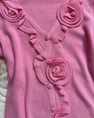Cardigan rosa paris con applicazioni floreali