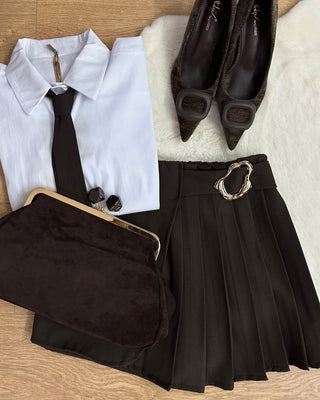 Camicia Oversize con Cravatta cioccolato