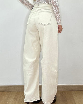 Ballon jeans avorio con chiusura asimmetrica