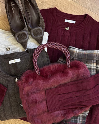 Borsa Soft Fur – Manici Intrecciati Bordeaux