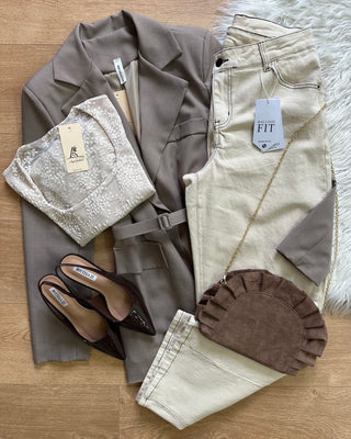 Ballon jeans avorio con chiusura asimmetrica