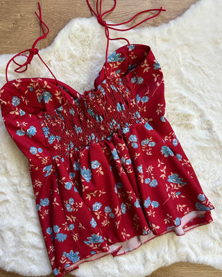 Top rosso floreale con coppe push up