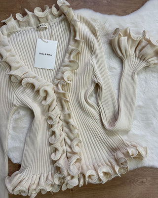 Cardigan paris a costine con ruches avorio