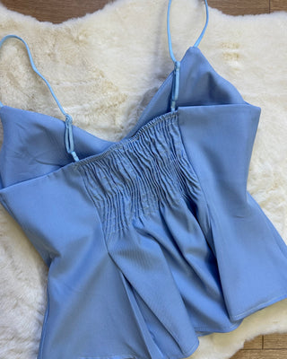 Coordinato top e pantalone azzurro e beige