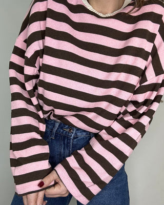 Maglia oversize girocollo Paris rosa e giallo