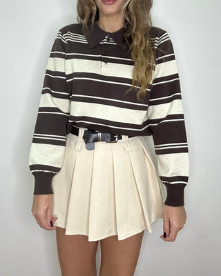 Panta gonna plissè Paris in velluto a costine avorio