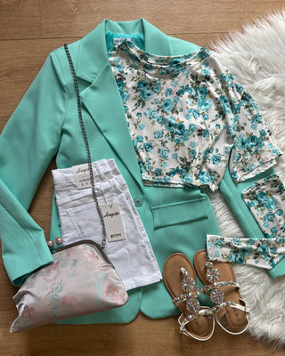 Maglia crop Tiffany con manicotti a guanto