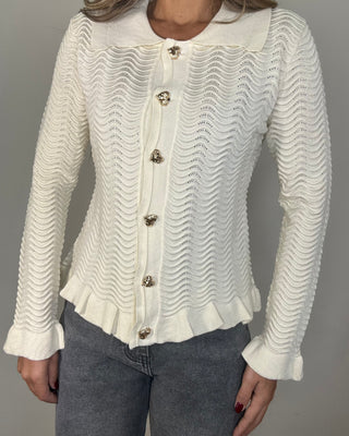 Cardigan onde con bottoni gioiello 4 colori