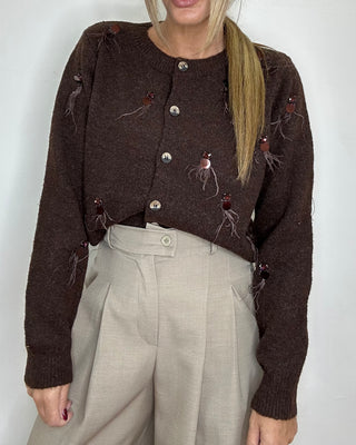 Cardigan con piume e strass in 3 colori