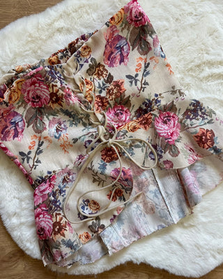 Top bustier floreale avorio