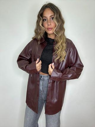 Camicia ecopelle Monique oversize bordeaux