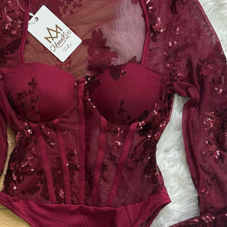 Body Corset Sequin Bordeaux